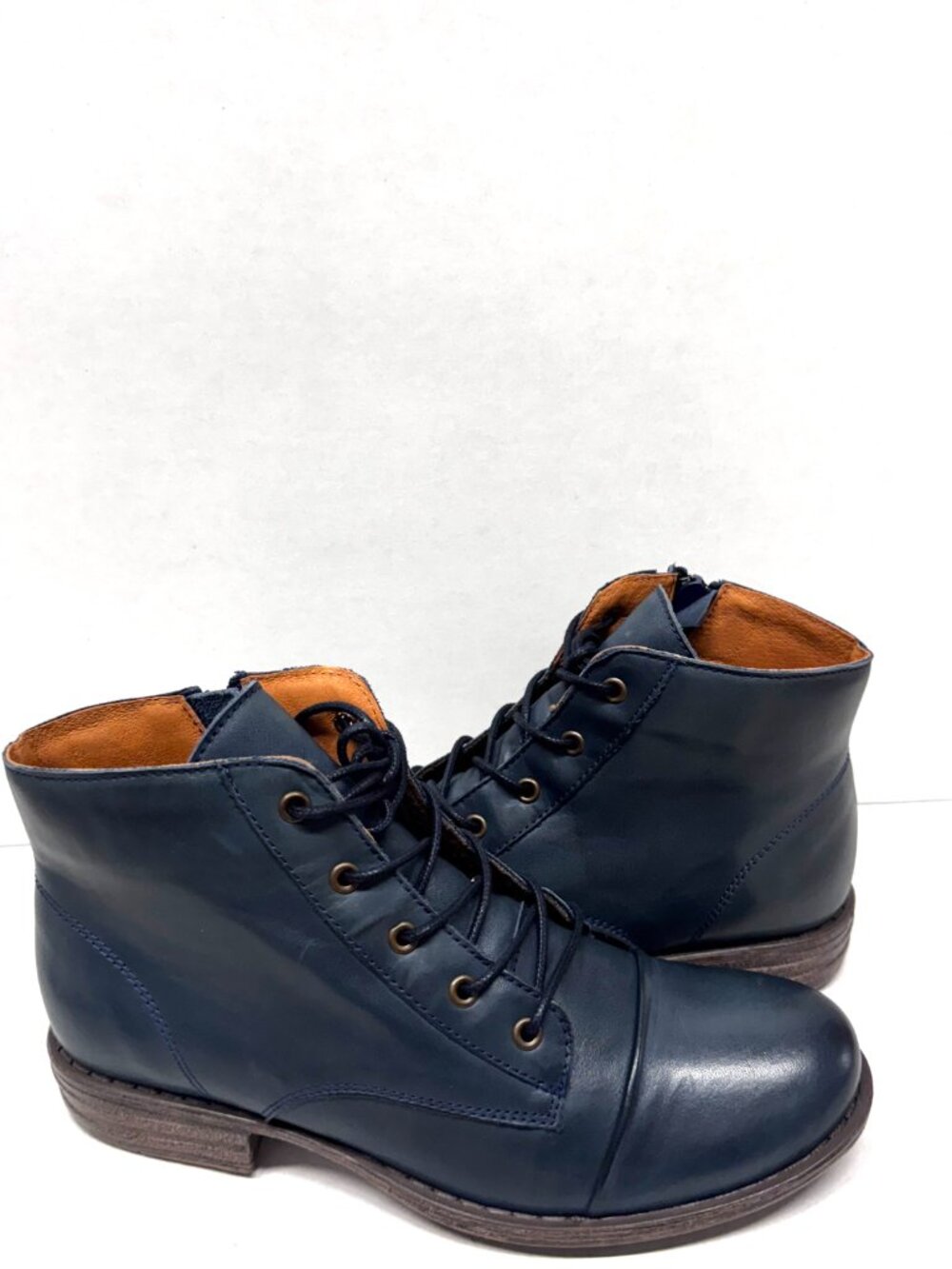 MIZ MOOZ LEATHER BOOTIE LACE UP SIDE ZIPPER TEAL 37EU / 7US NEW # B 48